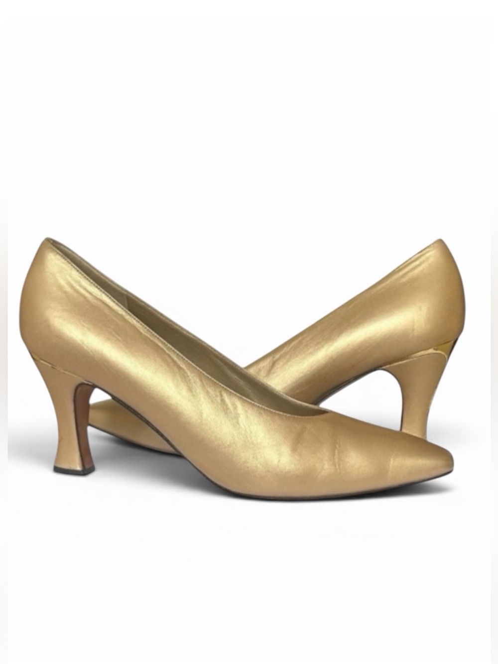 St. John Metallic Gold Leather Heels Size 8AA with Dust Bag